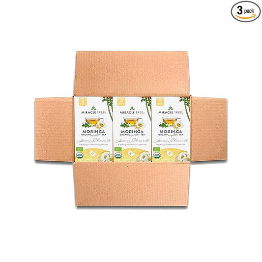 Miracle Tree - 3 Count of Organic Moringa Superfood Tea, 25 Individually Sealed Tea Bags, Lemon & Chamomile (Keto, Detox, Energy/Immunity Booster, Vegan, Gluten-Free, Organic, Non-GMO, Caffeine-Free)