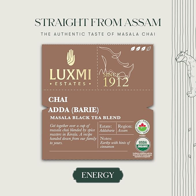 Luxmi Spiced Assam CTC Tea, Masala Chai Blend from India, TASTING NOTES: Aromatic, bright, robust, spicy & zesty, 250 Grams