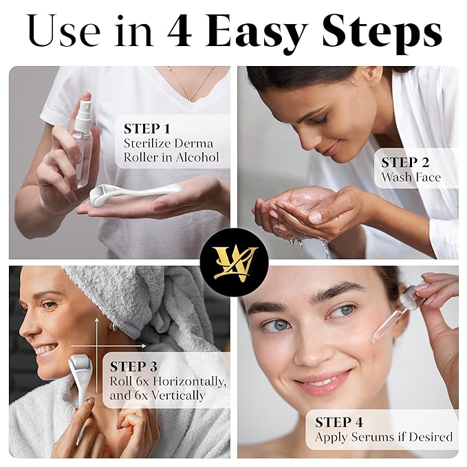 Derma Roller for Skin, Hair & Beard – Women and Men Titanium Microneedling Roller for Face & Scalp, Safe & Easy to Use 0.25mm - White