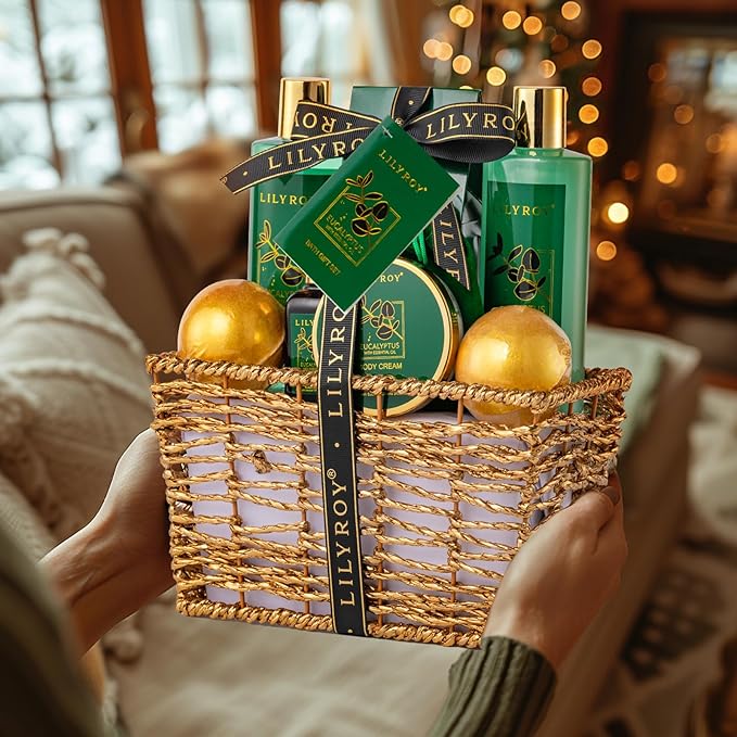 Bath & Body Gift Basket for Mothers Day - 10-Piece Eucalyptus Luxury Spa Set for Women & Men, Relaxation, Aromatherapy Ideal for Christmas, Father’s Day, Birthday with Shower Gel & More for Her & Him