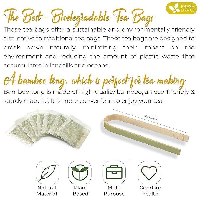 FreshDrinkUS, Premium 200 Lemon Ginger Tea Bags, 100% Natural Ingredients, Hand-made Blend of Lemon and Ginger, Eco-conscious Tea Bags. Lemon Ginger Herbal Tea. No Sugar, No Caffeine, Vegan.