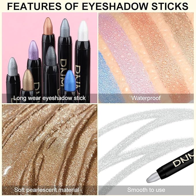 Colorful Shimmer Eye Shadow Stick Glittering Eye Shadow Sticks Set with Retractable and Waterproof Eyeshadow Pencil for Long-Lasting Makeup Eyeshadow (16 Pcs)