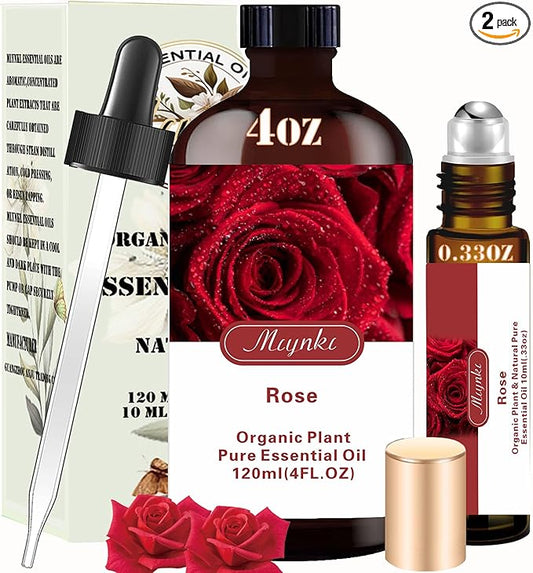 4 Fl Oz/120 ml Rose Essential Oil, Send Gift Roll-on (10 ml) - 100% Natural, Aromatherapy, Diffuser, Massage, Yoga, DIY Soap and Candle Making - Home Fragrance, Fragrance Oils, Spa Skin Care
