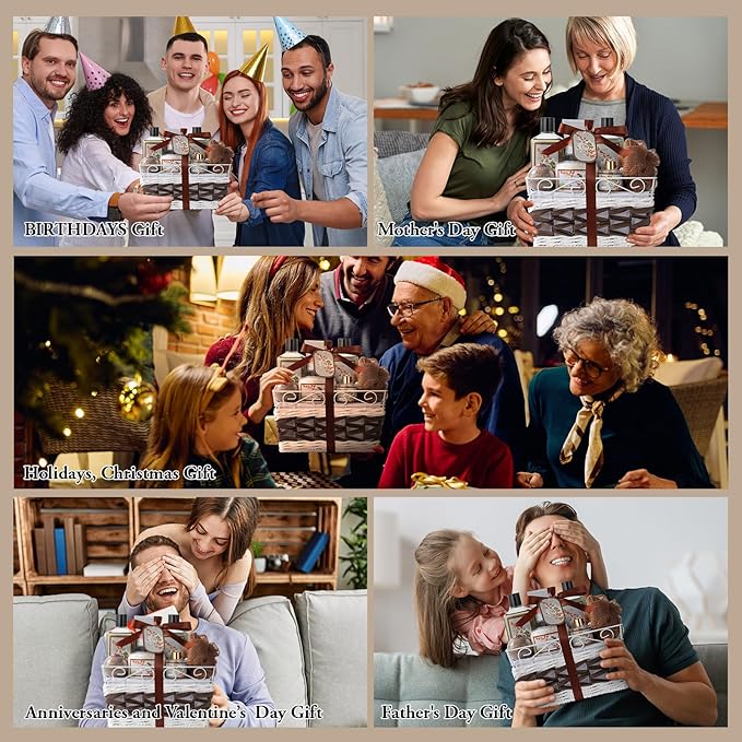 Fathers Day Gifts for Men for Dad Bath and Body Gift Basket For Women & Men Spa Gift Basket Coconut Almond 16 Pcs Bath Gift Set With Fragrant Lotion, Home Spa Luxurious Bath Body Oil, Diffuser & More