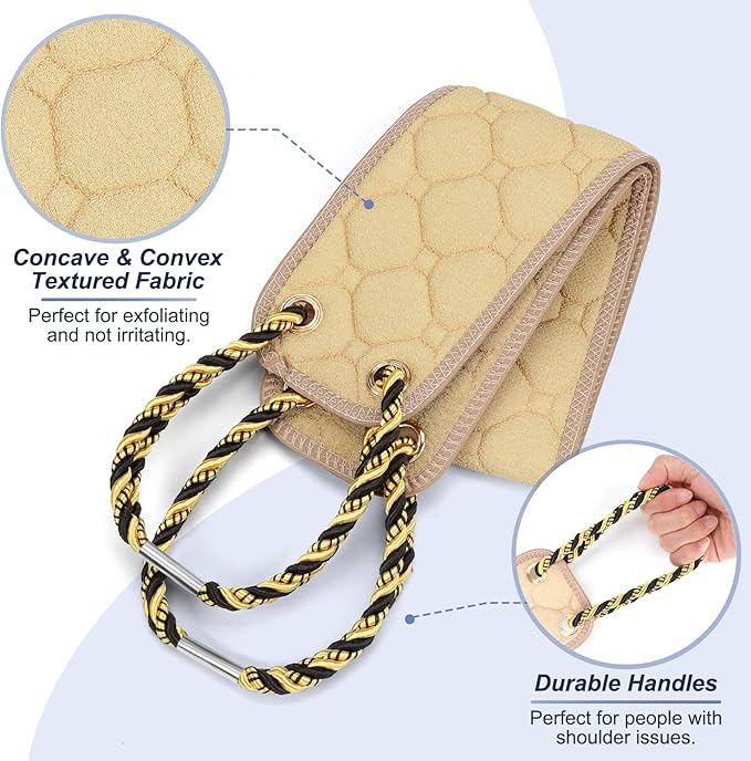 Exfoliating back scrubber with handles,