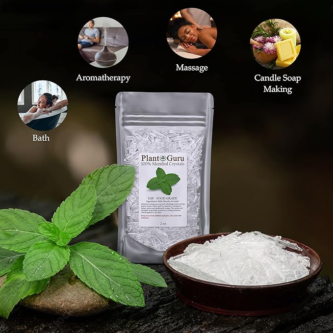 Menthol Crystals 4 oz. Mentha Arvensis 100% Pure Natural USP Food Grade - Great for Cosmetics, Salves, Balms, Creams and Soap Making.