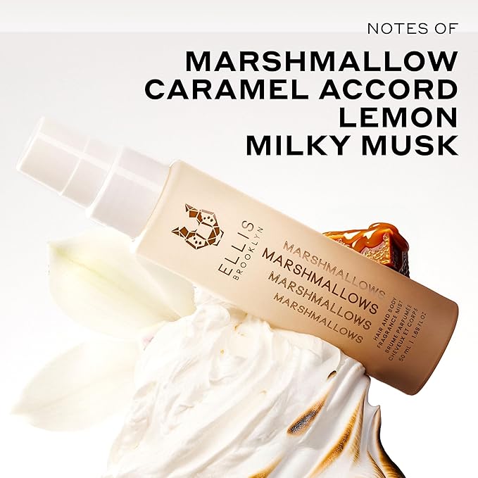 Ellis Brooklyn MARSHMALLOWS Hair And Body Fragrance Mist - Gourmand Perfume Mist with Marshmallow, Caramel Accord, & Milky Musks, Vegan Perfume Made In The USA, 50ml 1.7 Fl Oz