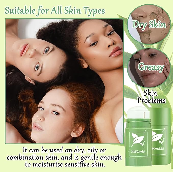 2 Pack Green Tea Purifying Clay Face Mask,Deep Cleansing Pore Green Tea Blackhead Remover Mud Mask Stick for Face & Nose,Oil Control Long Lasting Moisturizing Facial Mask for All Skin Types