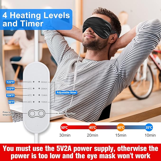 2 Pieces Silk Heated Eye Mask for Dry Eyes USB Steam Warm Compress for Puffy Eyes Adjustable Temp Sleep Eye Mask for Dry Eye, Chalazion, Blepharitis, Stye (Black, Pink)