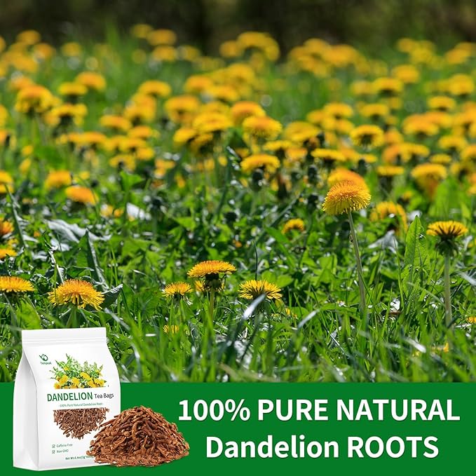 Roasted Dandelion Root Tea Bags - 60bags/6.4 OZ 100% Pure & Natural Roasted Dandelion Herbal Tea, Caffeine Free, No Additives, No Sugar, Non-GMO, No Gluten