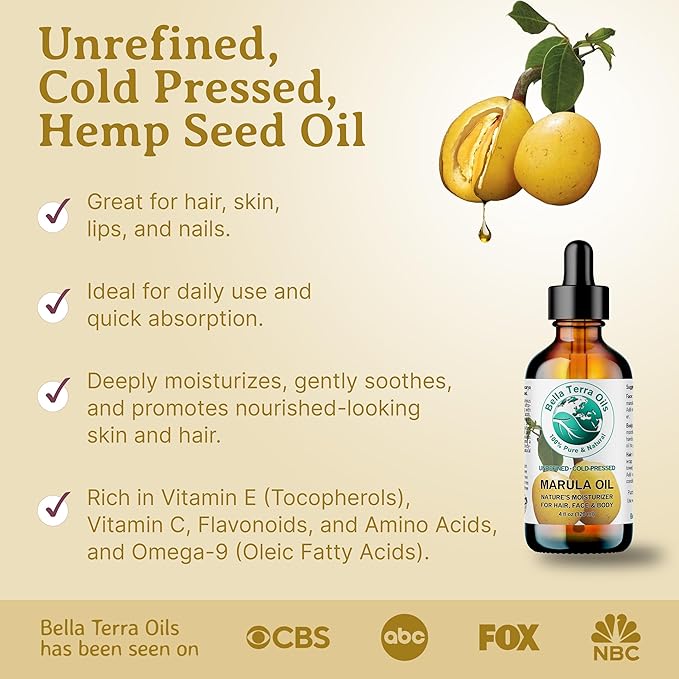 Bella Terra Oils - Marula Oil 8 oz - Cold-Pressed, Rich in Amino Acids & Antioxidants, the Epitome of Luxury Face Oil, Boost Your Glow