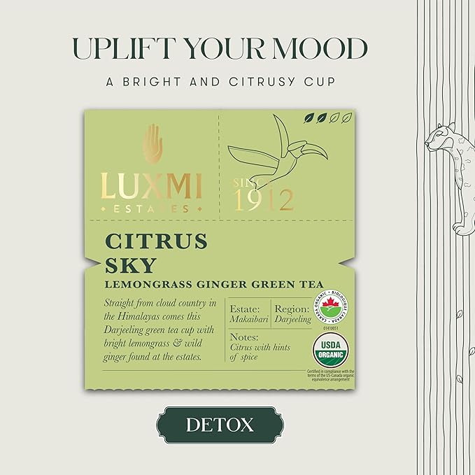 Luxmi Estates Citrus Sky Green Tea 100gm Tin | Certified Organic Darjeeling Green Tea