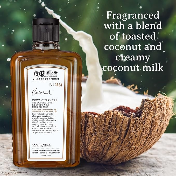 C.O. Bigelow Apothecary Duo, Coconut Body Care Gift Box with Body Soap & Lotion, Gift Set of Two - Moisturizing Lotion & Liquid Body Wash for Dry Skin - 10fl oz Each
