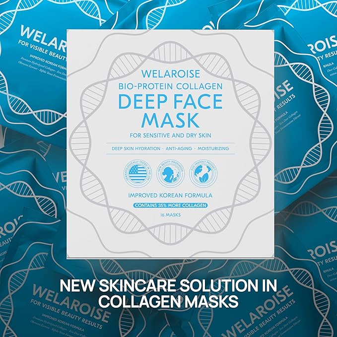 Welaroise Bio-protein collagen deep face hydrogel mask, intense moisturization, deep hydration (Pack og 16)