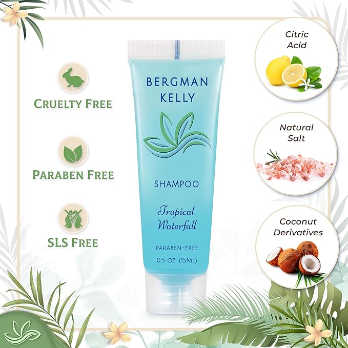 BERGMAN KELLY Rectangular Hotel Soap Bars, Shampoo & Conditioner 3-Pc Set (0.5 oz each, 150 pc, Tropical Waterfall), Delight Guests with Invigorating & Refreshing Bulk Travel Size Hotel Toiletries