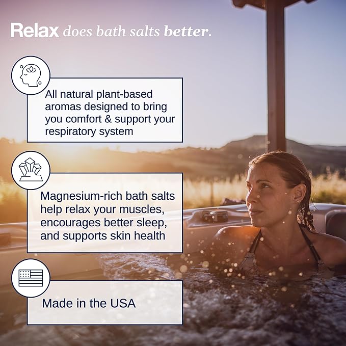 Relax Spa & Bath, Epsom & Dead Sea Salts, Aromatherapy Bath Salts for Hot Tub, Bath, or Spa, Infused with Magnesium, 4 Pack, Escape Therapy