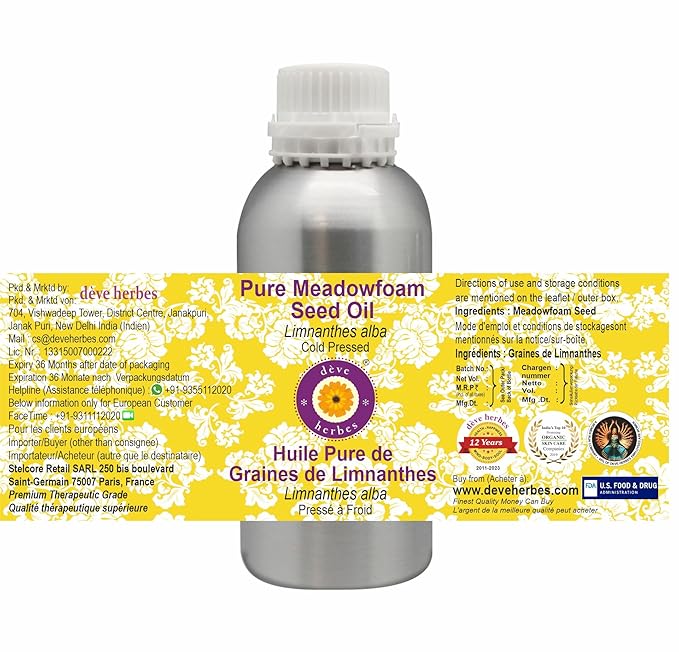 Deve Herbes Pure Meadowfoam Seed Oil (Limnanthes alba) Cold Pressed 630ml (21 oz)