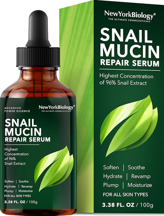 New York Biology 96% Korean Snail Mucin Serum for Face 3.38 Fl. oz 100 ml – Facial Skin Care Snail Mucin Moisturizer for Dry, Dull Skin and Wrinkles – Skin Care Hydrating Face Serum