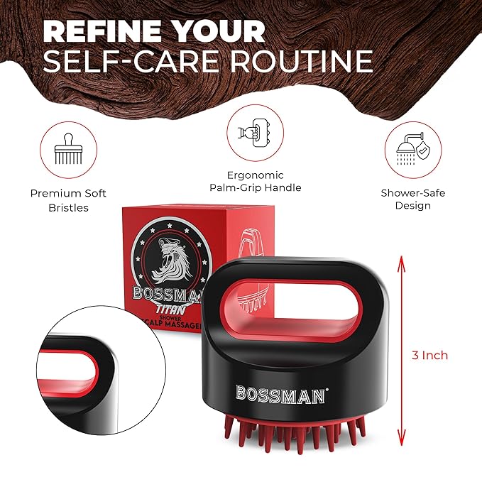 Bossman Titan Shower Scalp Massager – Ergonomic Silicone Scrubber for Product Build-Up, Dandruff & Pore Stimulation – Head & Beard Care Tool