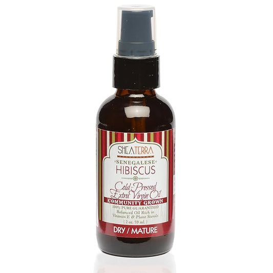 Shea Terra Organics Senegalese Hibiscus Cold Pressed Extra Virgin Oil | Hair Conditioner, Anti-Aging, Vitamin E Oil | Dry/Mature Skin Types - 2 oz