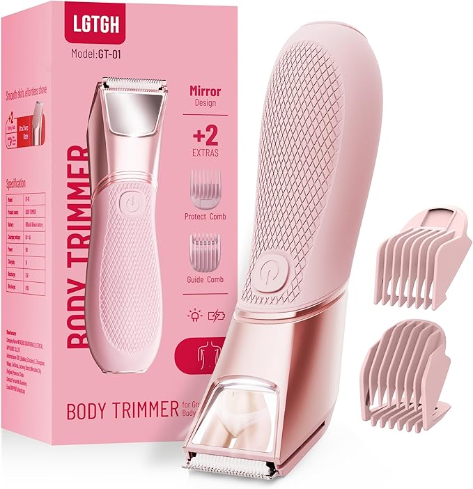 Bikini Trimmer for Women: Mirror Electric Shaver for Body Pubic Hair with LED Light, IPX7 Waterproof Portable Lady Facial Razor with Ceramic Blade,Rechargeable Body Groomer for Leg,Arm,Underarm