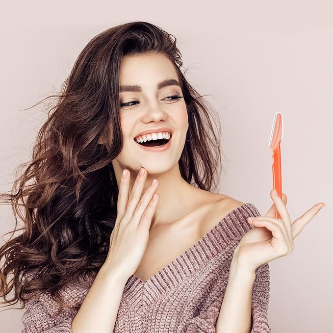 12 Pcs Eyebrow Razors, Face Razors Multipurpose, Exfoliating Dermaplaning Tools, Eyebrow Trimmers Shaver with Safety Cover, Facial Hair Removal for Women Men Body Use (Orange-red)