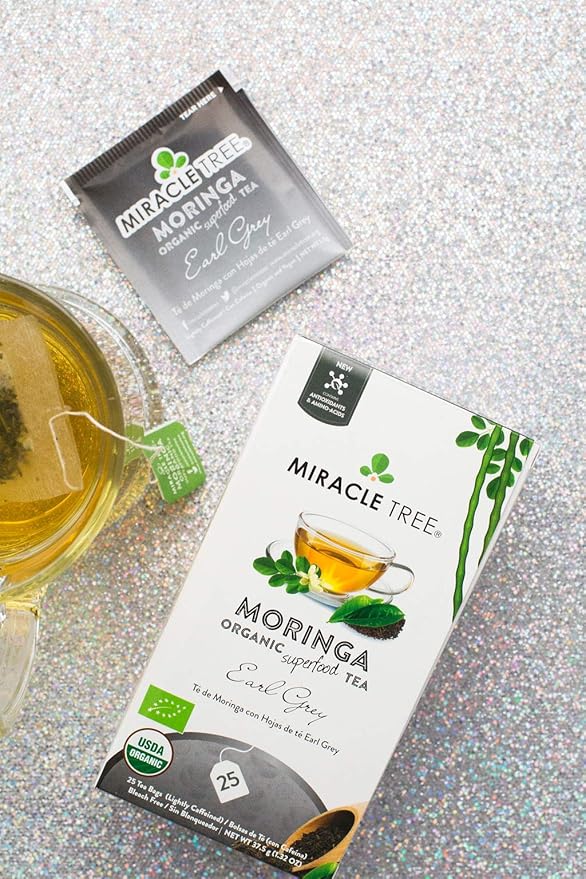 Miracle Tree - 6 Count of Organic Moringa Superfood Tea, 25 Individually Sealed Tea Bags, Earl Grey (Keto, Detox, Energy/Immunity Booster, Vegan, Gluten-Free, Organic, Non-GMO, Lightly Caffeinated)