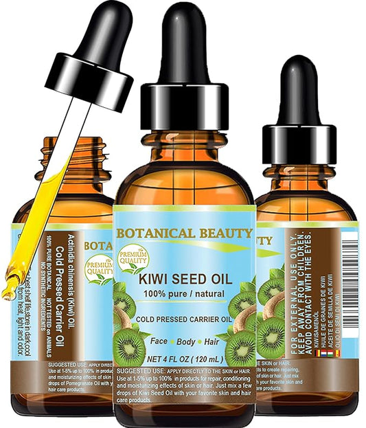 Botanical Beauty KIWI SEED OIL. 100% Pure Natural Undiluted Virgin Cold Pressed Carrier Oil 4 Fl.oz.- 120 ml for Face, Skin, Body, Hair, Nail Care