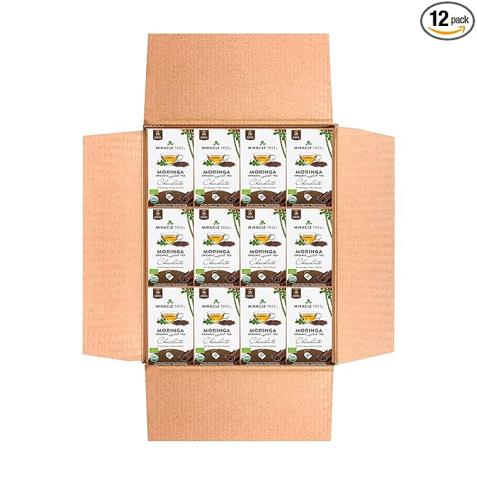 Miracle Tree - 12 Count of Organic Moringa Superfood Tea, 25 Individually Sealed Tea Bags, Chocolate (Keto, Detox, Energy/Immunity Booster, Vegan, Gluten-Free, Organic, Non-GMO, Caffeine-Free)
