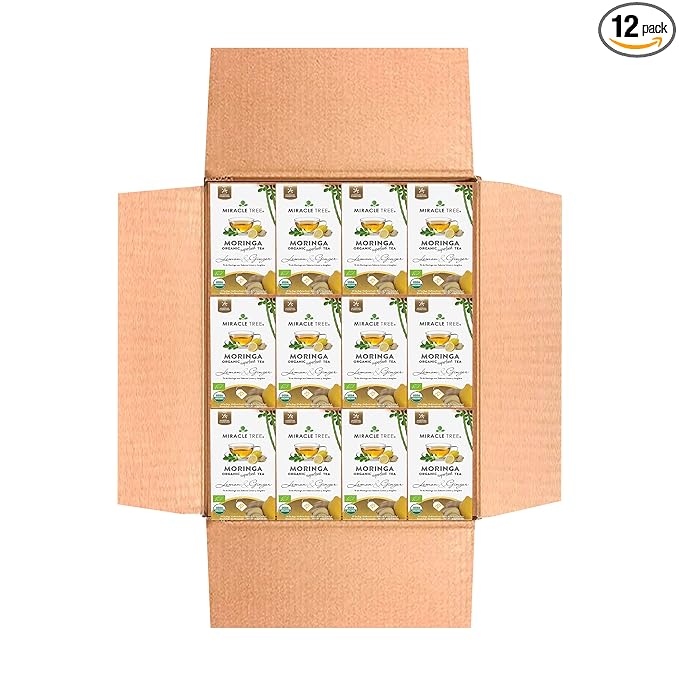 Miracle Tree - 12 Count of Organic Moringa Superfood Tea, 25 Individually Sealed Tea Bags, Ginger & Lemon (Keto, Detox, Energy/Immunity Booster, Vegan, Gluten-Free, Organic, Non-GMO, Caffeine-Free)