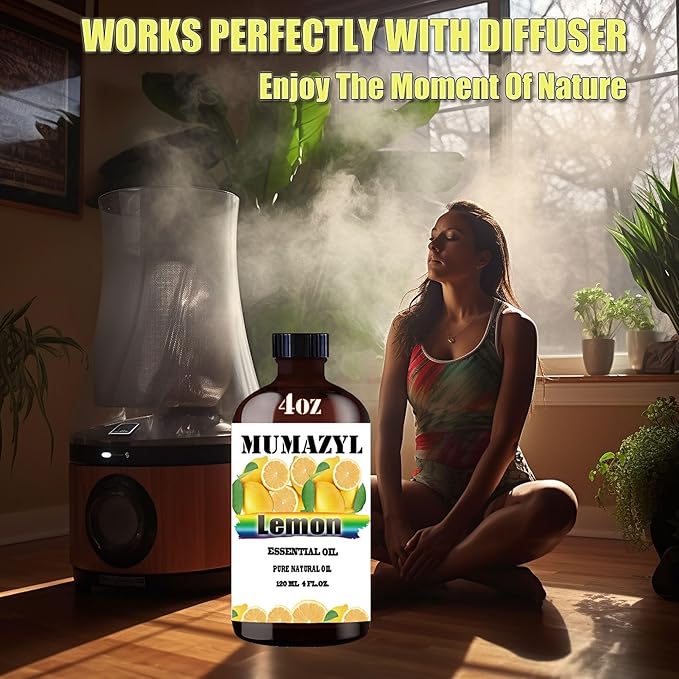 Lemon Essential Oil, Lemon Oil 4 Fl Oz 120ML for Diffuser Humidifier Yoga Cleaning DIY Candle Soap Making Essential Oils