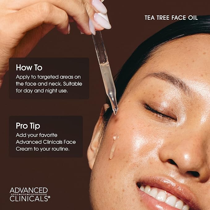 Advanced Clinicals Tea Tree Oil For Skin Facial Serum | Tea Tree Serum For Face With Vitamin E + Botanicals To Help Improve Appearance Of Large Pores & Skin Tone For Smoother Looking Skin, 2-Pack