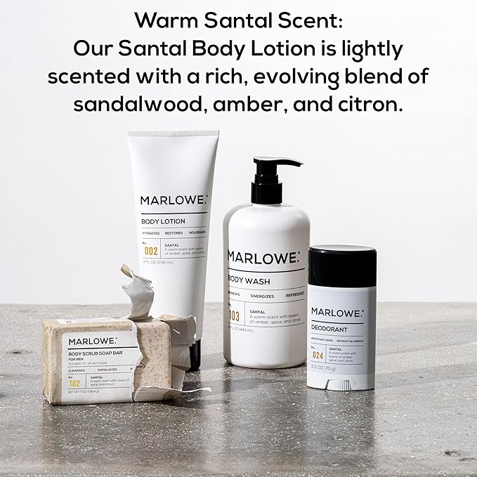 No. 002 Santal Body Lotion 8 Oz, Moisturizing & Nourishing Daily Dry Skin Lotion for Men, Made with Hydrating Natural Aloe Vera, Non-Oily, Warm Amber, Sandalwood & Citron Scent, Vegan