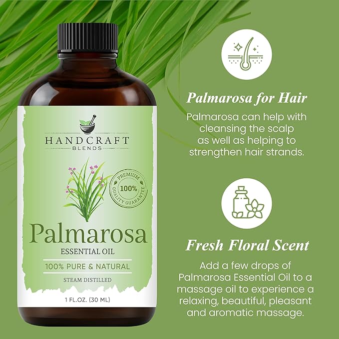 Handcraft Blends Palmarosa Essential Oil - 1 Fl Oz - 100% Pure and Natural - Premium Grade Essential Oil for Diffuser and Aromatherapy