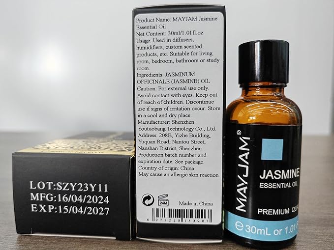 Jasmine Essential Oil 30ML/ 1.01FL.OZ, MAYJAM Pure Jasmine Oil Aromatherapy Essential Oil for Massage, DIY Soap, Ideal for Home Yoga Use