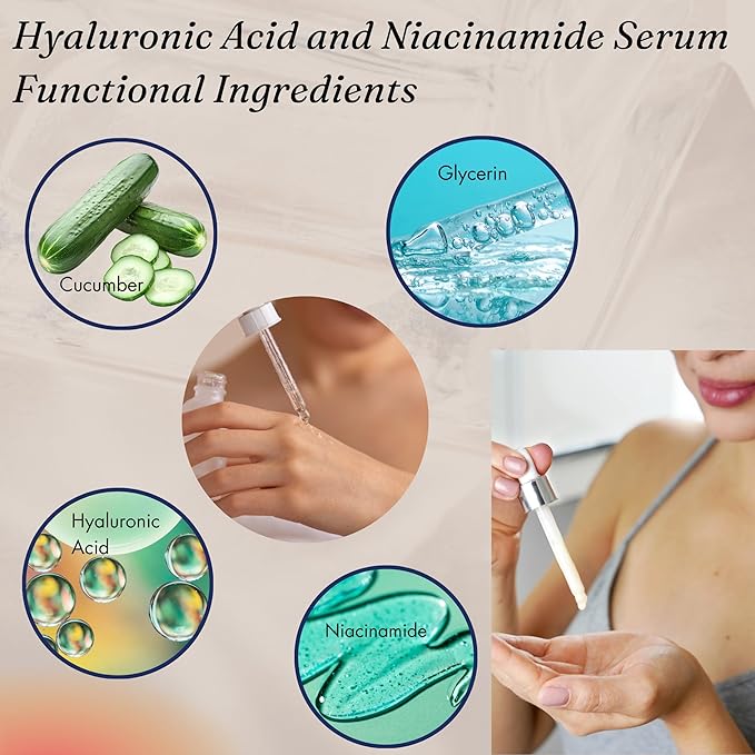 Pure Hyaluronic Acid and Niacinamide Serum with Cucumber Extract 2/4/8 oz. Minimize Pores Helps to Eliminate Fine Lines Plumping Anti-Aging Face Skin Intense Hydrating and Moisturizing (4 oz.)