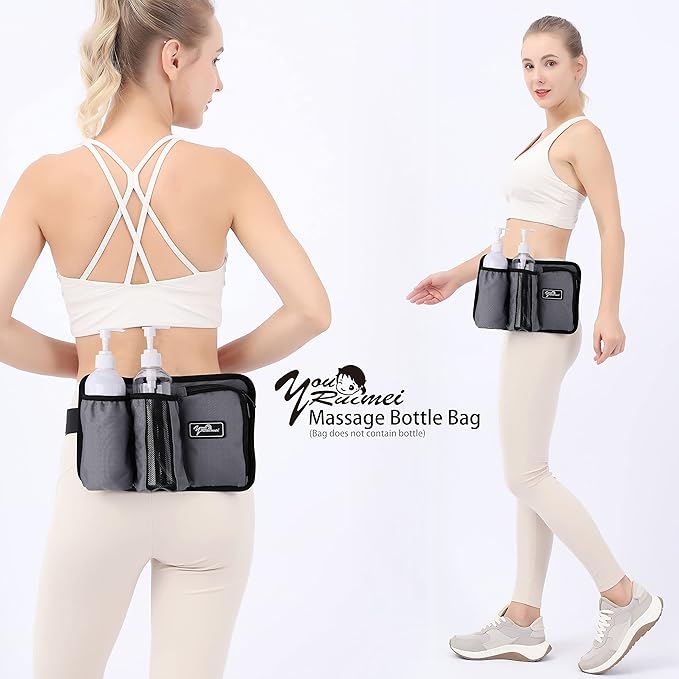 Massage Bottle Bag Massage Therapist Holster Massage Lotion Holster Massage Oil Holster (3 Bottle, Grey)