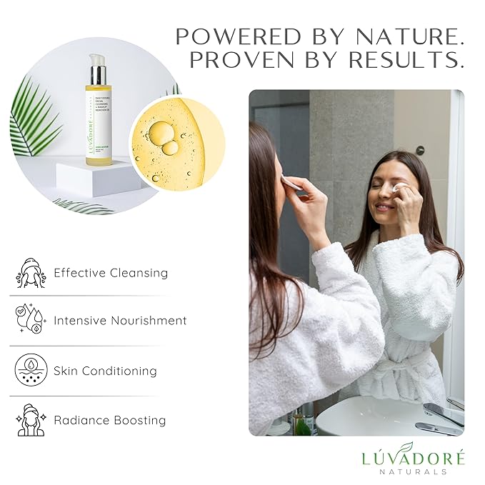 Daily Double Face Wash and Makeup Remover – 2-in-1 Oil Face Cleanser – Hydrating Facial Cleanser with Grapeseed Oil, Avocado, Rice – Removes Makeup Impurities for Smooth Skin