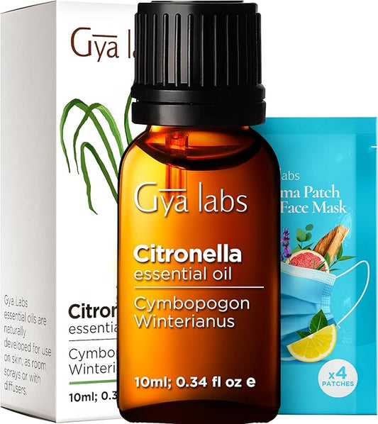 Gya Labs Citronella Essential Oil - 0.34 Fl Oz - 100% Pure Natural Citronella Oil for Skin, Diffuser, Candle Making Scent DIY & Aromatherapy - Outdoor & Indoor Use