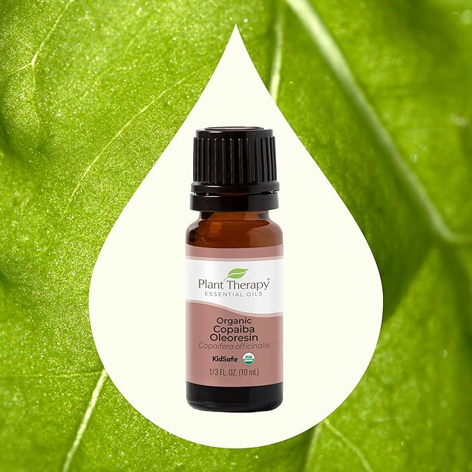 Plant Therapy Copaiba Oleoresin Organic Essential Oil 100% Pure, Undiluted, Natural Aromatherapy for Diffuser & Skin, Therapeutic Grade 10 mL (1/3 oz) Organic Copaiba Oil for Calming, Massage, Candles