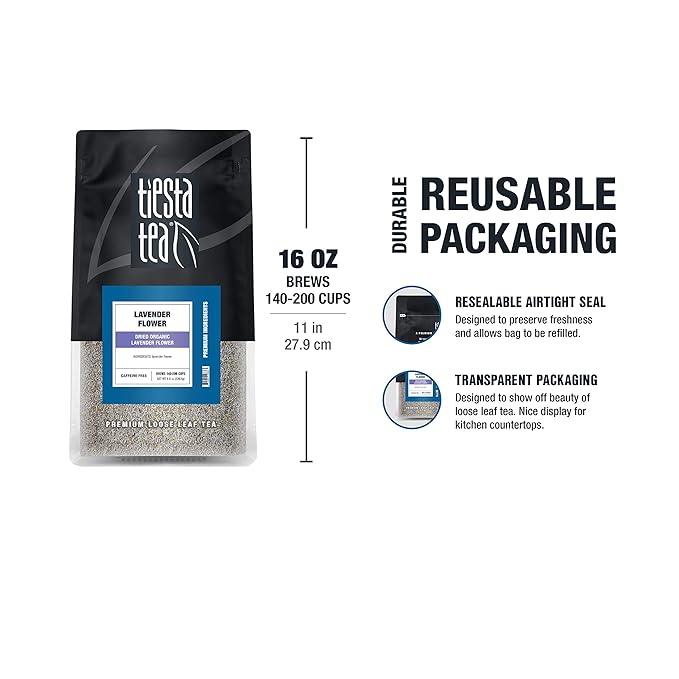 Tiesta Tea - Dried Organic Lavender Flower | Loose Leaf | Premium Non-Caffeinated Blend | Make Hot or Iced | Raw Edible Lavender Buds, All Natural Flavors | 8oz Resealable Bulk Pouch
