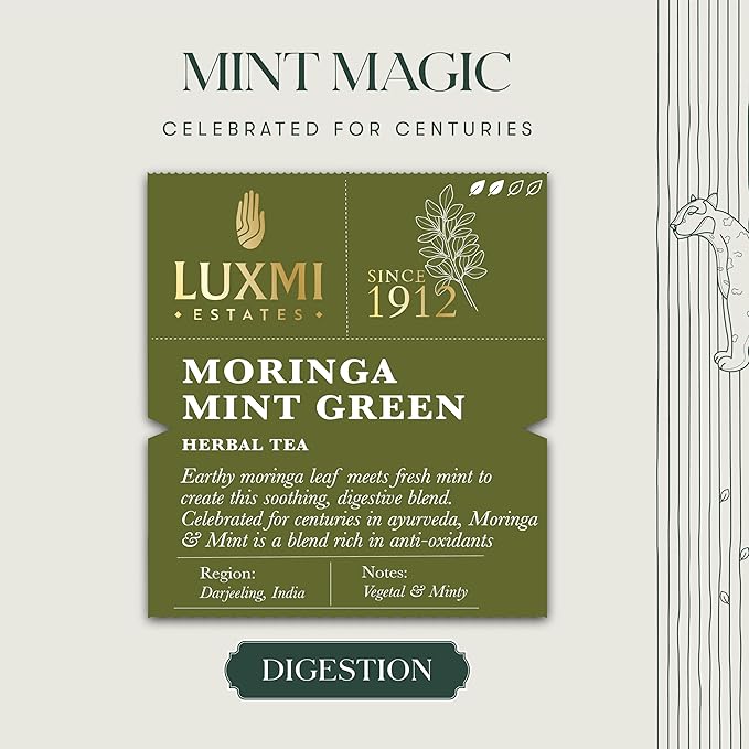 Luxmi Estates - Moringa Mint - Organic Moringa Mint Tea - 50 Tea Bags | With Organic Moringa and Mint | Great for Digestion and Detox