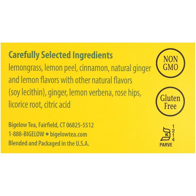Bigelow Lemon Ginger Herbal Tea Bags 28-Count Boxes (Pack of 6) Lemon Ginger Tea Bags Herbal Tea All Natural Gluten Free