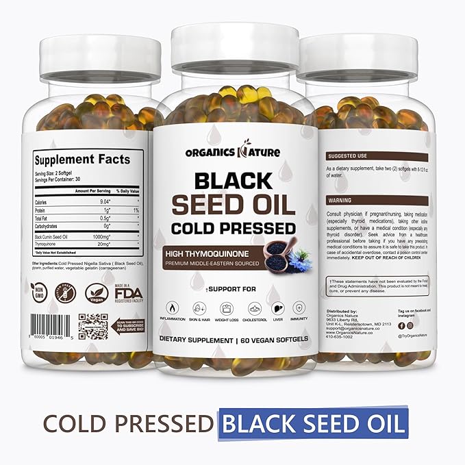 ORGANICS NATURE Collagen with Sea Moss Vanilla Caramel & Black Seed Oil Caps. 1000MG Softgels Bundle.