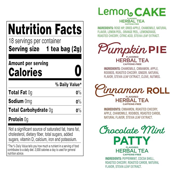 Red Rose Sweet Temptations Dessert Tea Variety Pack Fall Flavors, Zero Sugar, Caffeine-Free Flavored Delicious Beverage Herbal Tea, 18 Count Pack of 4 Fruit Naturally Flavored Black Tea