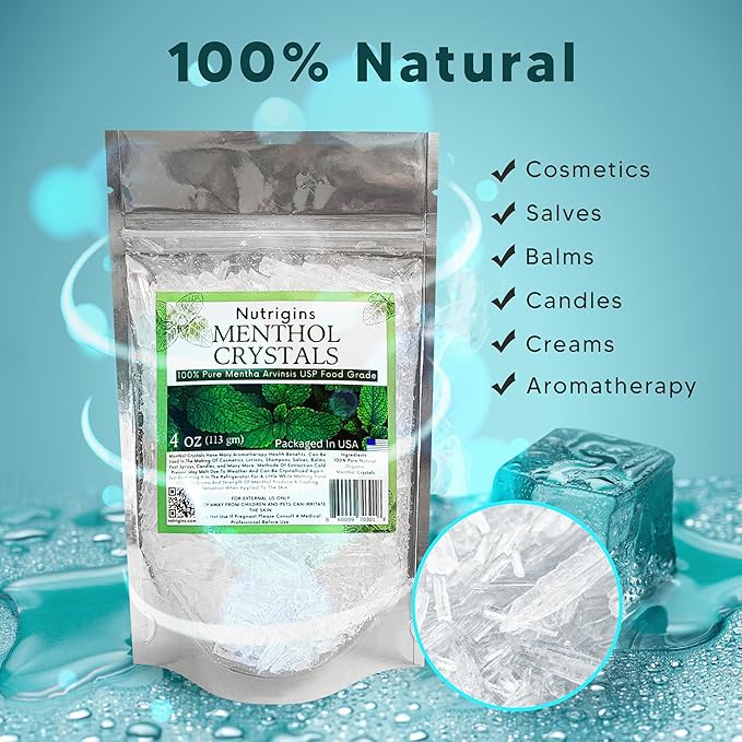 Menthol Crystals 100% Pure Organic Natural Spa Quality in 4OZ Resealable Bag
