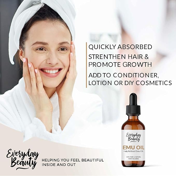 Pure Australian Emu Oil - All Natural 6X Refined for Face, Skin and Hair - Highly Effective Hydration for Sensitive Skin & Hair Growth Perfect for Scars & Blemishes - 4.06 Fl Oz Glass Bottle & Dropper