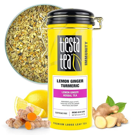 Tiesta Tea - Lemon Ginger Turmeric | Loose Leaf | Lemon Ginger Herbal Tea | Premium Blend | Non Caffeinated Herbal | Make Hot or Iced & Brews Up to 50 Cups | 5 Ounce Refillable Tin