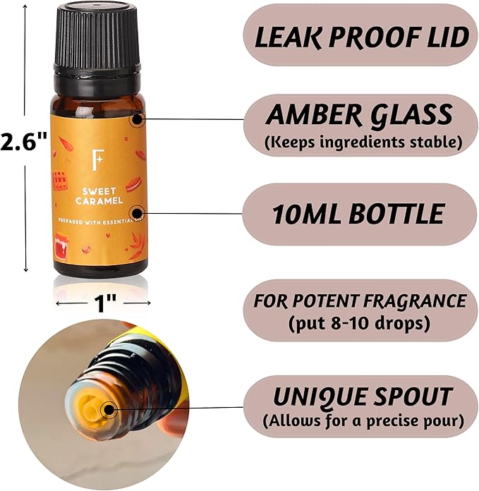 Folkulture Essential Oils for Diffuser Oil | Set of 6 x 0.34 fl oz, 60 ml Fragrance Oil, Diffuser Oils Scents for Home | Fall Fragrance Oils for Moms Gift Basket - Pumpkin Spice, Caramel, Vanilla