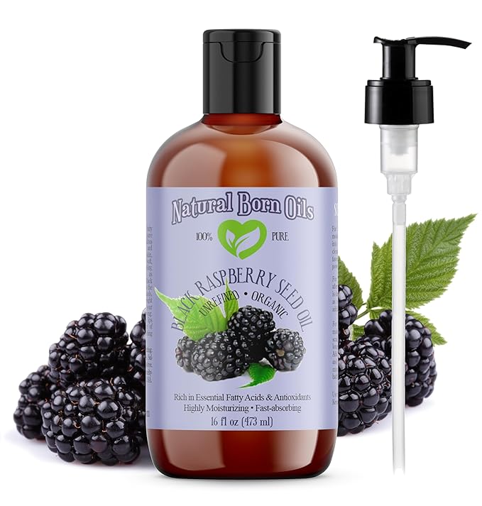 Natural Born Oils Black Raspberry Seed Oil, 16oz, Organic, Cold-Pressed, High in Ellagic Acid, Skin Moisturizer, Hair Health